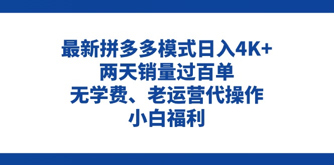 （11189期）拼多多最新模式日入4K+两天销量过百单，无学费、老运营代操作、小白福利 - 网赚金库|网赚金库
