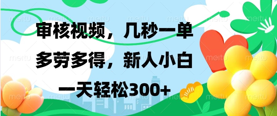 审核视频，几秒一单，多劳多得，新人小白一天轻松300+ - 网赚金库|网赚金库