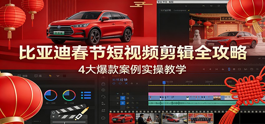 比亚迪春节短视频剪辑全攻略，4大爆款案例实操教学|网坠金库