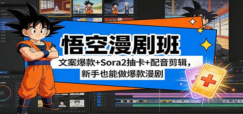 悟空漫剧班：文案爆款+Sora2抽卡+配音剪辑，新手也能做爆款漫剧|网坠金库