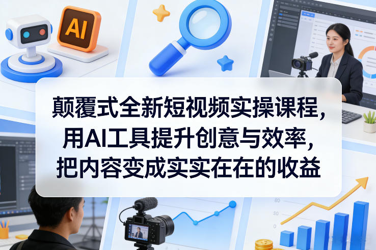 颠覆式全新短视频实操课程，用AI工具提升创意与效率，把内容变成实实在在的收益|网坠金库