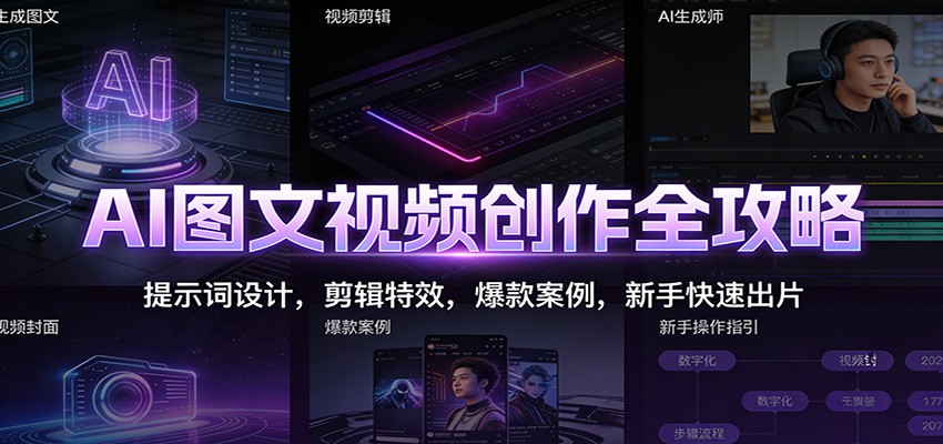 AI图文视频创作全攻略：提示词设计，剪辑特效，爆款案例，新手快速出片|网坠金库