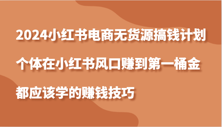2024小红书电商无货源搞钱计划，个体在小红书风口赚到第一桶金应该学的赚钱技巧 - 网赚金库|网赚金库