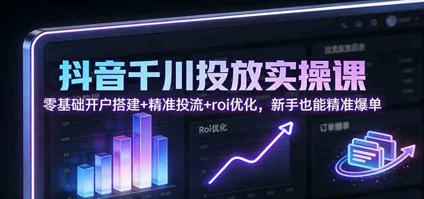抖音千川投放实操课：零基础开户搭建+精准投流+roi优化，新手也能精准爆单|网坠金库