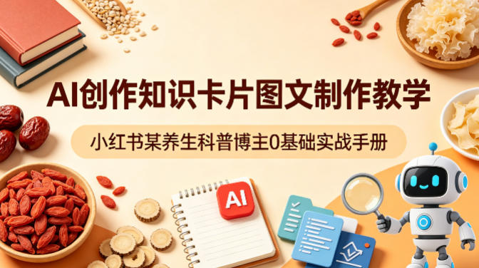 AI创作知识卡片图文制作教学，小红书某养生科普博主0基础实战手册|网坠金库