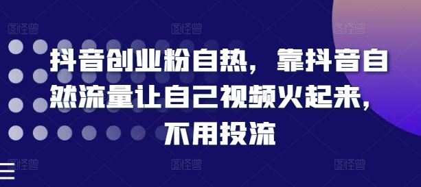 抖音创业粉自热，靠抖音自然流量让自己视频火起来，不用投流 - 网赚金库|网赚金库