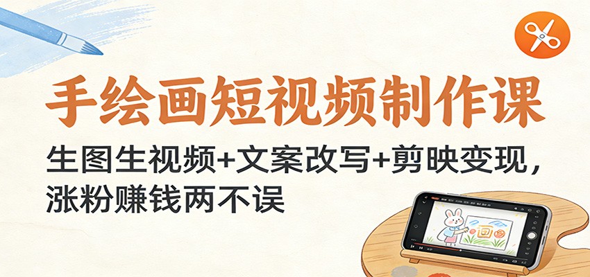 手绘画短视频制作课：生图生视频+文案改写+剪映变现，涨粉赚钱两不误|网坠金库