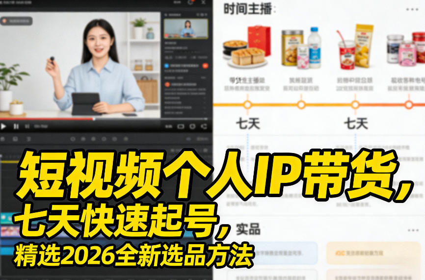 短视频个人IP带货，七天快速起号，精选2026全新选品方法|网坠金库