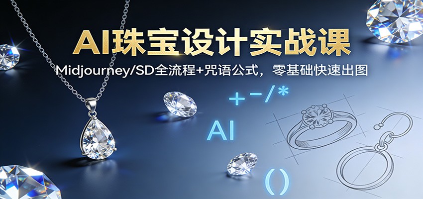 AI珠宝设计实战课：Midjourney/SD全流程+咒语公式，零基础快速出图|网坠金库
