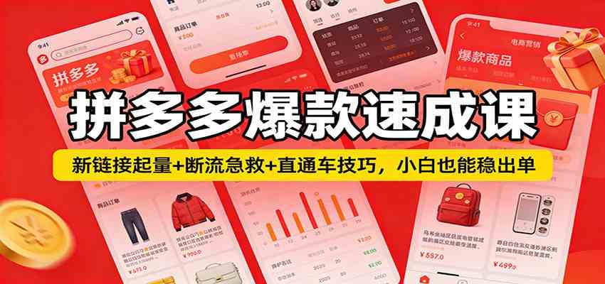 拼多多爆款速成课：新链接起量+断流急救+直通车技巧，小白也能稳出单|网坠金库