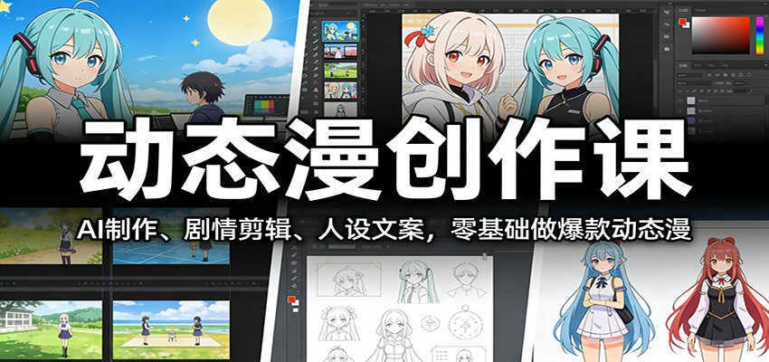动态漫创作课：AI制作、剧情剪辑、人设文案，零基础做爆款动态漫|网坠金库
