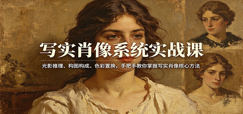 写实肖像系统实战课：光影推理、构图构成、色彩置换，手把手教你掌握写实肖像核心方法|网坠金库