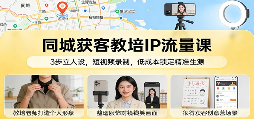 同城获客教培IP流量课：3步立人设，短视频录制，低成本锁定精准生源|网坠金库