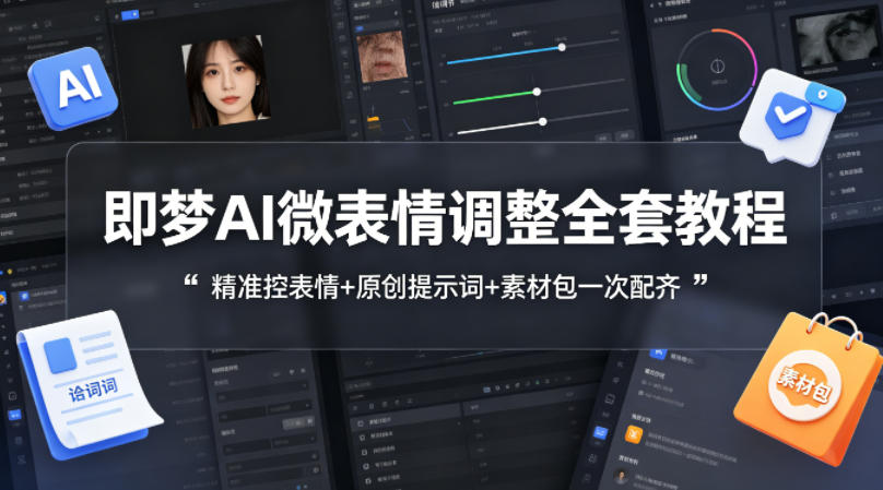 即梦AI微表情调整全套教程，精准控表情+原创提示词+素材包一次配齐|网坠金库