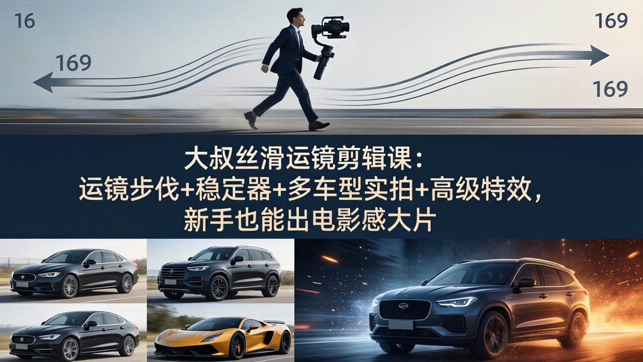 （18004期）大叔丝滑运镜剪辑课：运镜步伐+稳定器+多车型实拍+高级特效，新手也能出电影感大片|网坠金库