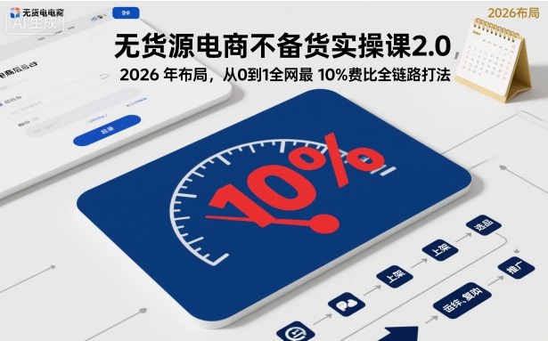无货源电商不备货实操课2.0，2026年布局，从0到1全网最低10%费比全链路打法【更新26年4月】|网坠金库