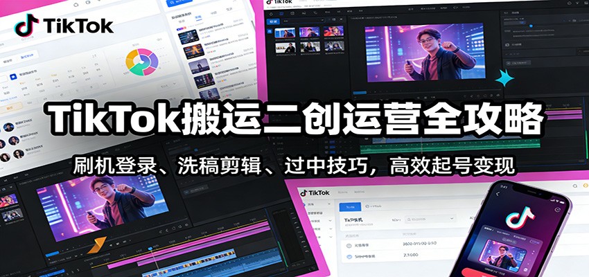 TikTok搬运二创运营全攻略：刷机登录、洗稿剪辑 、过中技巧，高效起号变现|网坠金库
