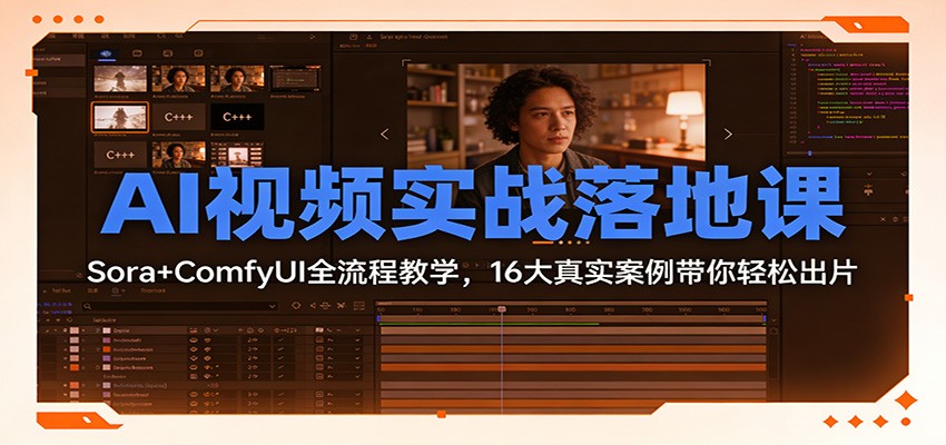 AI视频实战落地课：Sora+ComfyUI全流程教学，16大真实案例带你轻松出片|网坠金库