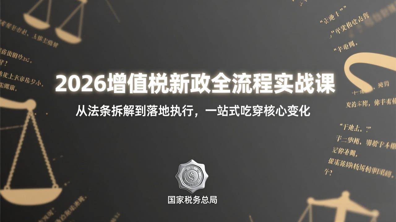 （17529期）2026增值税新政全流程实战课：从法条拆解到落地执行，一站式吃透核心变化|网坠金库