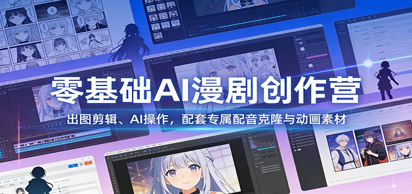 零基础AI漫剧创作营：出图剪辑、AI操作，配套专属配音克隆与动画素材|网坠金库