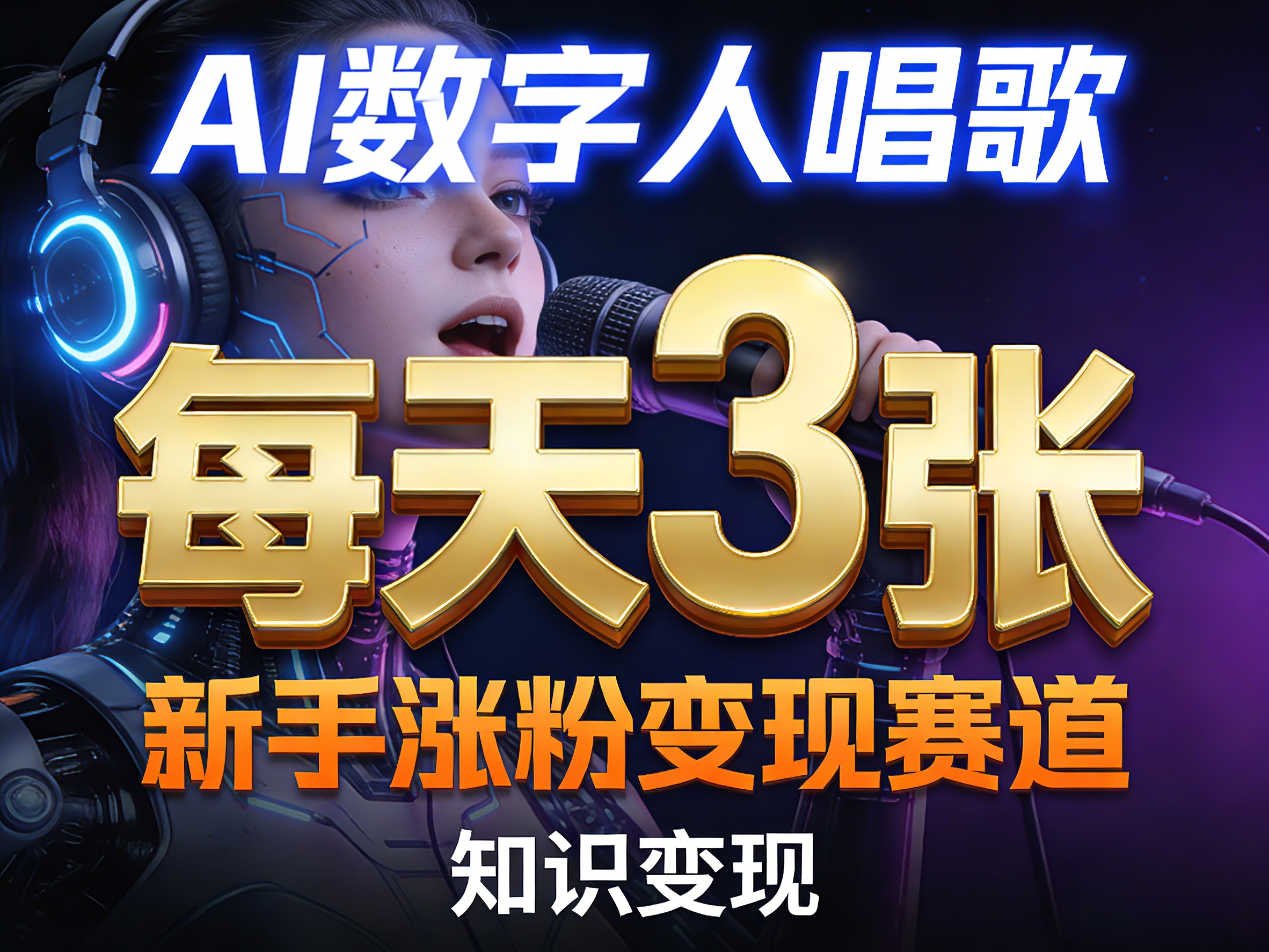 AI数字人唱歌，新手涨粉变现赛道，每天3张和知识付费，副业必备|网坠金库