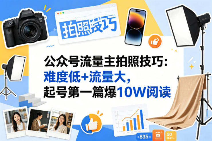 公众号流量主之拍照技巧赛道，难度低+流量大，起号第一篇就爆了10w阅读|网坠金库