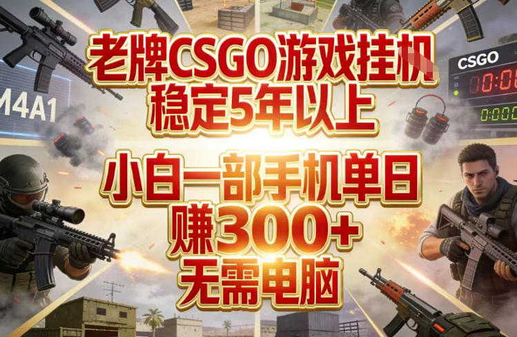 老牌CSGO游戏挂G，稳定5年以上，小白一部手机单日賺3张+，无需电脑【揭秘】|网坠金库