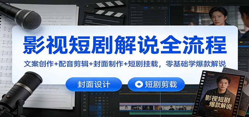 影视短剧解说全流程：文案创作+配音剪辑+封面制作+短剧挂载，零基础学爆款解说|网坠金库