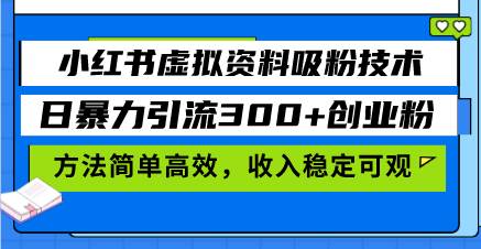 （13345期）小红书虚拟资料吸粉技术，日暴力引流300+创业粉，方法简单高效，收入稳… - 网赚金库|网赚金库