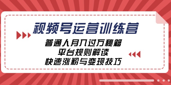 视频号运营训练营：普通人月入过万秘籍，平台规则解读，快速涨粉与变现 - 网赚金库|网赚金库