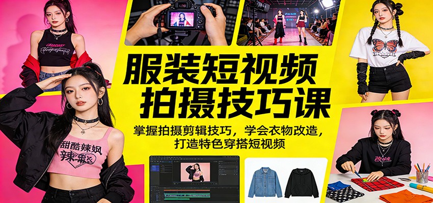 服装短视频拍摄技巧课：掌握拍摄剪辑技巧，学会衣物改造，打造特色穿搭短视频|网坠金库