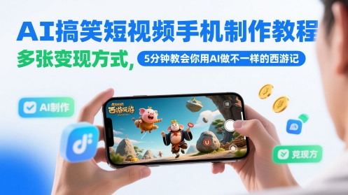 AI搞笑短视频手机制作教程，多张变现方式，5分钟教会你用AI做不一样的西游记 - 网赚金库|网赚金库