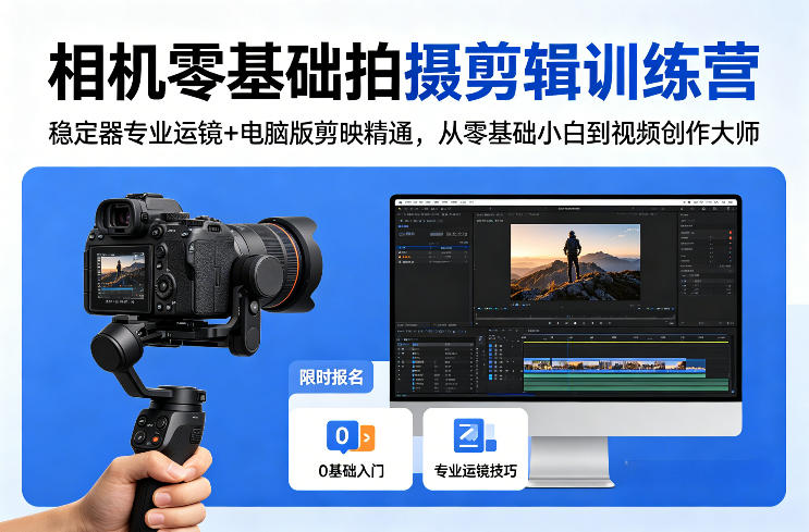 相机零基础拍摄剪辑训练营：稳定器专业运镜+电脑版剪映精通，从零基础小白到视频创作大师|网坠金库