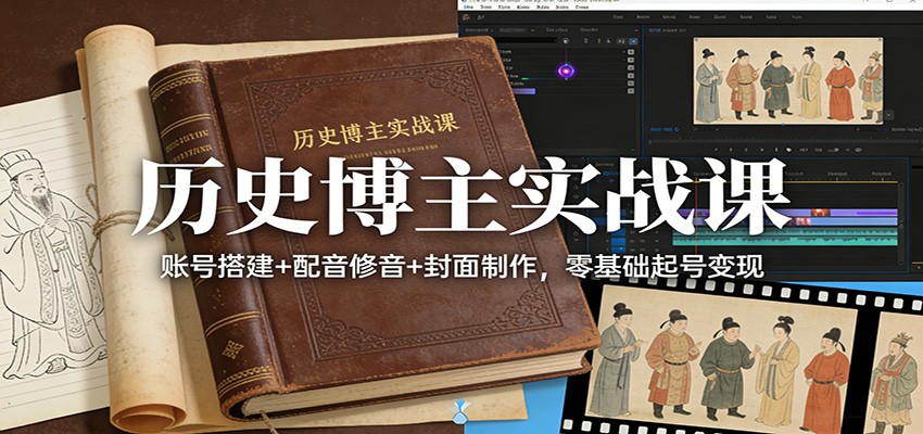 历史博主实战课：账号搭建+配音修音+封面制作，零基础起号变现|网坠金库