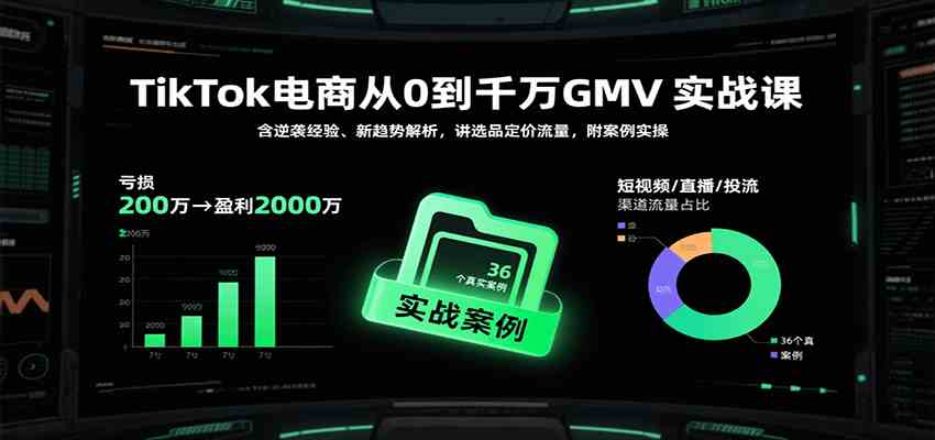 TikTok电商从0到千万GMV实战课，含逆袭经验、新趋势解析，讲选品定价流量等（更新）|网坠金库