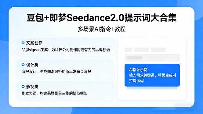 （17935期）豆包+即梦Seedance2.0提示词大合集：多场景AI指令+教程，解锁文案、设计、影视高效创作|网坠金库