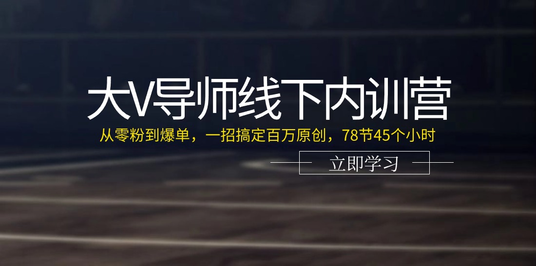 大V导师线下内训营：从零粉到爆单，一招搞定百万原创（78节45个小时） - 网赚金库|网赚金库