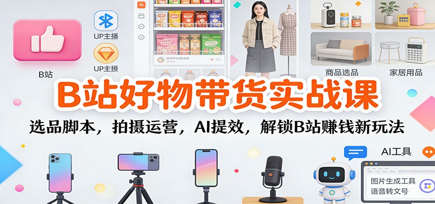 B站好物带货实战课：选品脚本，拍摄运营，AI提效，解锁B站赚钱新玩法|网坠金库