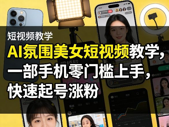 AI氛围美女短视频教学，一部手机零门槛上手，快速起号涨粉|网坠金库