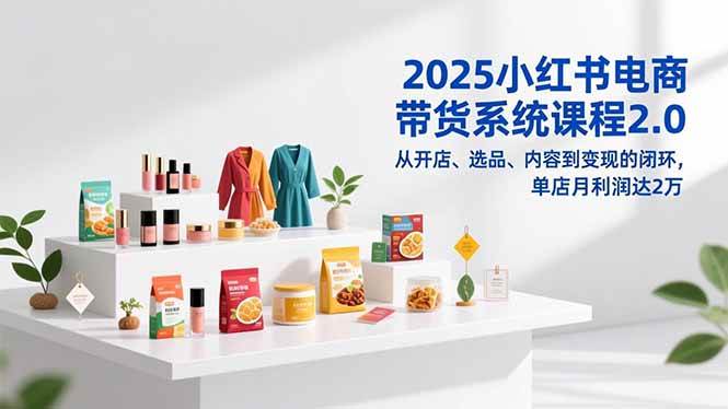 （16880期）2025小红书电商带货系统课程2.0，从开店、选品、内容到变现的闭环，单店月利润达2万|网坠金库