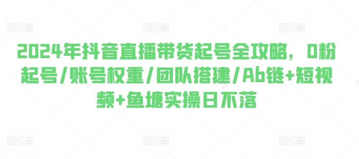 2024年抖音直播带货起号全攻略，0粉起号/账号权重/团队搭建/Ab链+短视频+鱼塘实操日不落 - 网赚金库|网赚金库