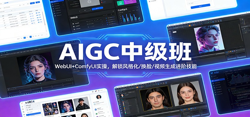 AIGC中级班：WebUI+ComfyUI实操，解锁风格化/换脸/视频生成进阶技能|网坠金库