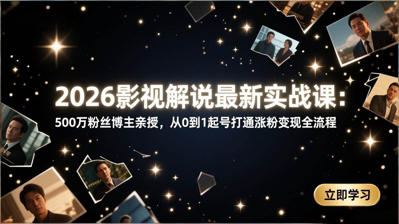 （17530期）2026影视解说最新实战课：500万粉丝博主亲授，从0到1起号打通涨粉变现全流程|网坠金库