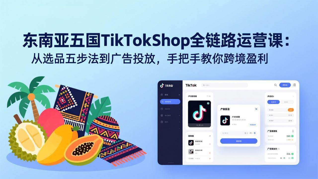 （17511期）东南亚五国TikTok Shop全链路运营课：从选品五步法到广告投放，手把手教你跨境盈利|网坠金库