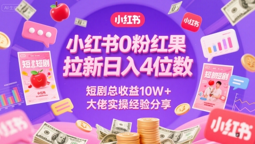 小红书0粉红果短剧拉新日入4位，数短剧总收益10W+大佬实操经验分享 - 网赚金库|网赚金库