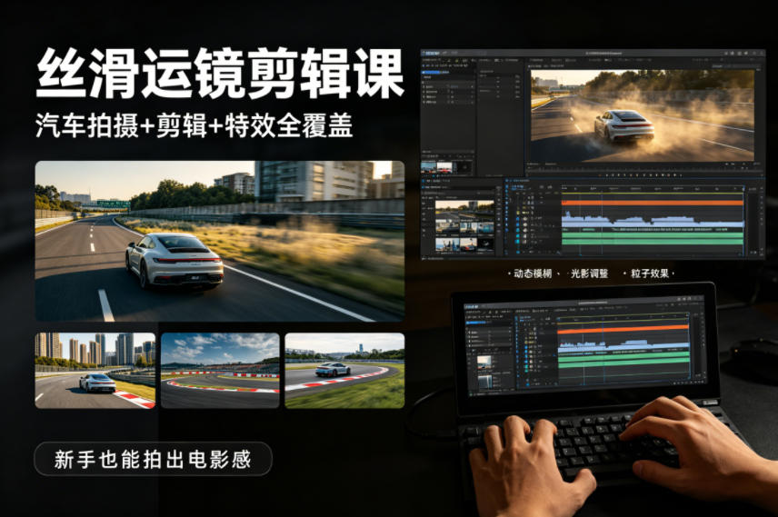 大叔丝滑运镜剪辑课，汽车拍摄+剪辑+特效全覆盖，新手也能拍出电影感|网坠金库