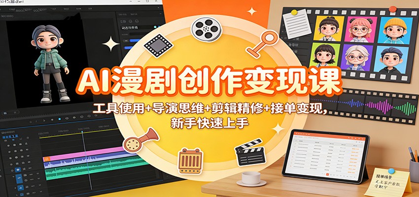 AI漫剧创作变现课：工具使用+导演思维+剪辑精修+接单变现，新手快速上手|网坠金库