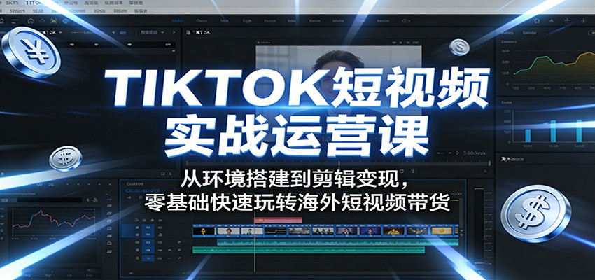 TIKTOK短视频实战运营课：从环境搭建到剪辑变现，零基础快速玩转海外短视频带货|网坠金库