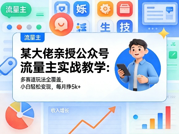 某大佬亲授公众号流量主实战教学：多赛道玩法全覆盖，小白轻松变现，每月多挣5k+|网坠金库