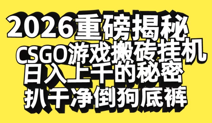 2026开年重磅解密，CSGO游戏搬砖挂机日入上千的秘密，把倒狗的底裤扒干|网坠金库